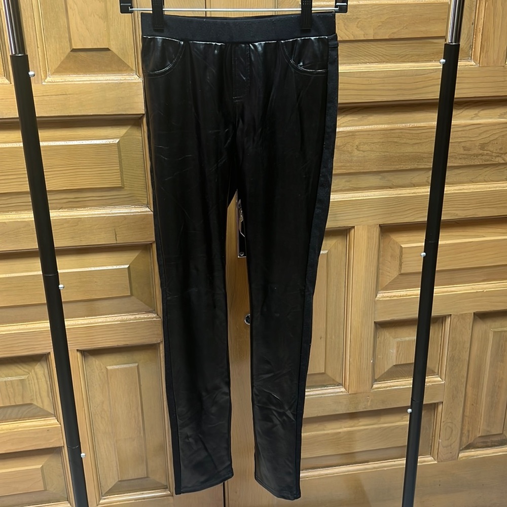 Black faux leather Ponte pants